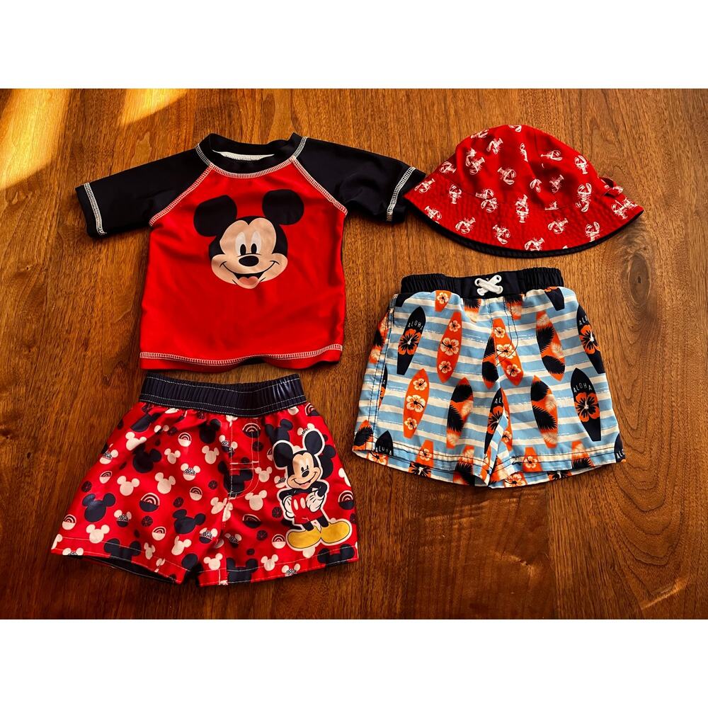 Disney Mickey Mouse Toddler Swim Lot –‎ Rashguard 6-9M, Shorts 3-6M, Hat 6-12M